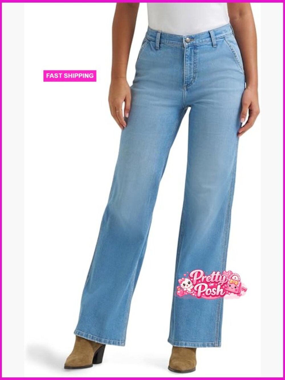 High Rise Wide Leg A-Line Jeans - Stretch Cotton Blend